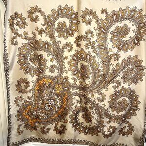 Vintage Italian Silk Paisley Scarf 100% Silk Hand Rolled Hem